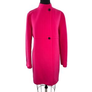 Linda Allard Ellen Tracy Bright Pink Walker Coat Wool Casual Mock Neck Size 10